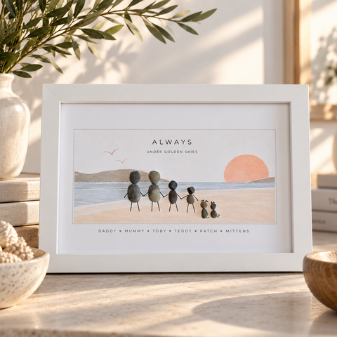 Personalised Family Pebble Picture Gift — Golden Skies | Unique Mother's Day, Christmas, Birthday Gift