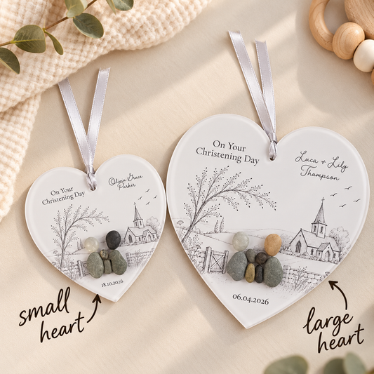 Personalised Christening Pebble Heart Gift — The Storybook Collection | Unique Christening/Baptism Gift