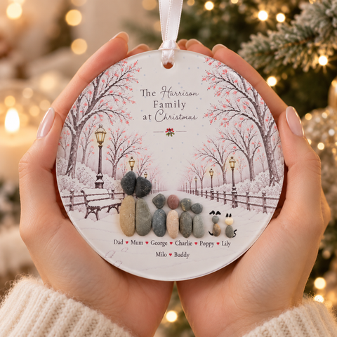 Personalised Family Christmas Walk Decoration — The Storybook Collection | Personalised Pebble Christmas Tree Keepsake | Unique Christmas Gift