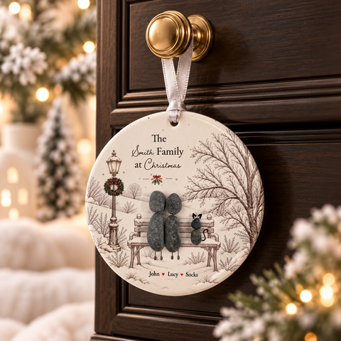 Personalised Family Christmas Bench Decoration — The Storybook Collection | Personalised Pebble Christmas Tree Keepsake | Unique Christmas Gift
