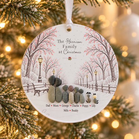 Personalised Family Christmas Walk Decoration — The Storybook Collection | Personalised Pebble Christmas Tree Keepsake | Unique Christmas Gift