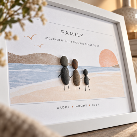 Personalised Family Pebble Picture Gift — Golden Skies | Unique Mother's Day, Christmas, Birthday Gift