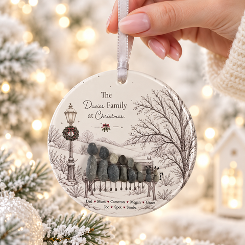 Personalised Family Christmas Bench Decoration — The Storybook Collection | Personalised Pebble Christmas Tree Keepsake | Unique Christmas Gift