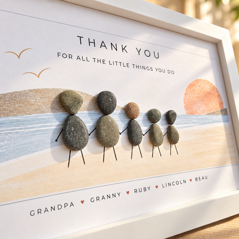 Personalised Family Pebble Picture Gift — Golden Skies | Unique Mother's Day, Christmas, Birthday Gift