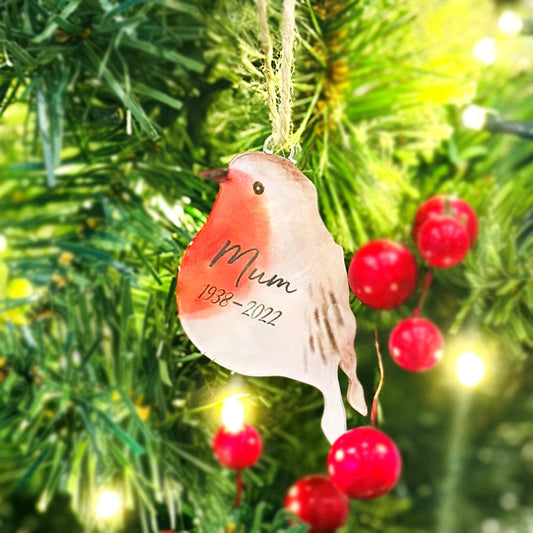 Personalised Acrylic Robin Remembrance Tree Decoration