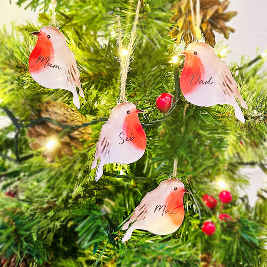 Personalised Acrylic Robin Family Tree Decoration