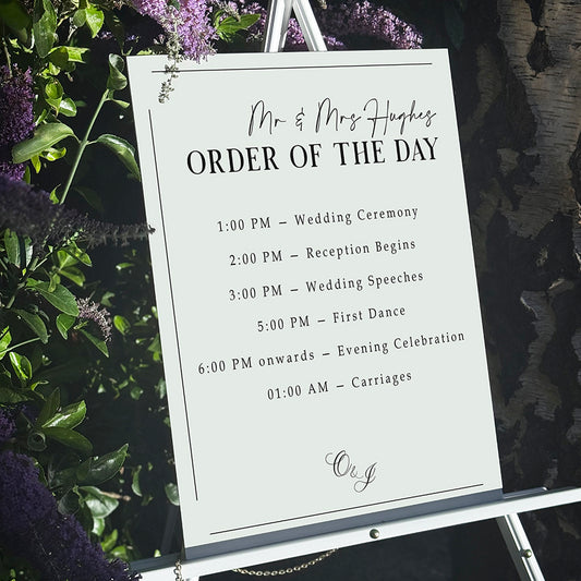 Riviera Wedding 'order of the day' board