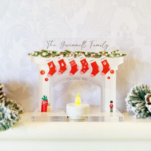 personalised 'family christmas fireplace' candle decoration