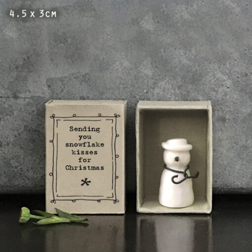 porcelain matchbox message snowman snowflake kisses