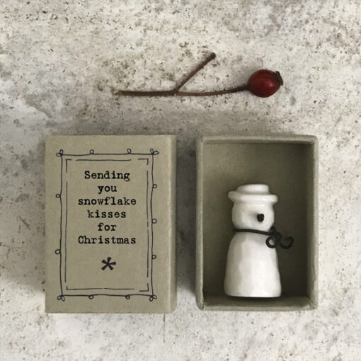 porcelain matchbox message snowman snowflake kisses